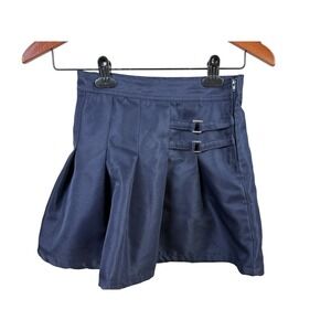 Beverly Hills Polo Club Pleated Skirt‎ Girls Size 7 Navy Blue Buckle Detail